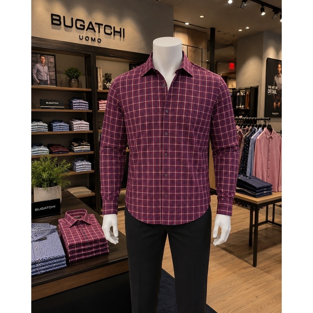 BUGATCHI 100% Cotton Shaped Fit Plaid Button-Up Shirt | Men's Small